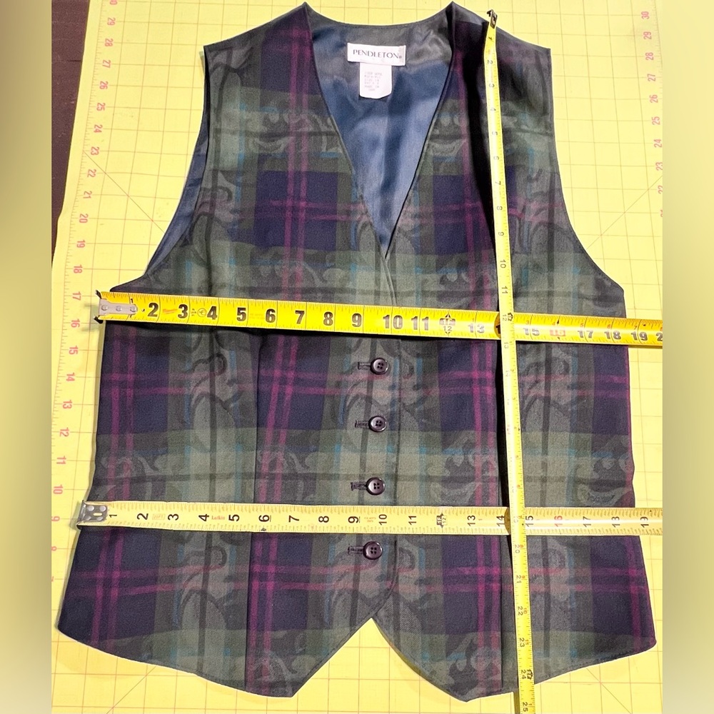 VINTAGE 90s Pendleton tartan plaid 2 piece dress set maxi pleated skirt vest - Picture 12 of 14